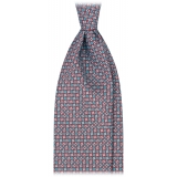 Viola Milano - Micro Square Selftipped Silk Tie - Sea/Red - Handmade in Italy - Luxury Exclusive Collection