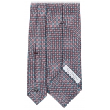 Viola Milano - Micro Square Selftipped Silk Tie - Sea/Red - Handmade in Italy - Luxury Exclusive Collection