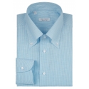 Viola Milano - Stripe Carlo Riva 100% Linen Button-Down Shirt - Turqouise Sea - Handmade in Italy - Luxury Exclusive Collection