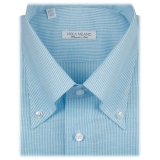Viola Milano - Stripe Carlo Riva 100% Linen Button-Down Shirt - Turqouise Sea - Handmade in Italy - Luxury Exclusive Collection
