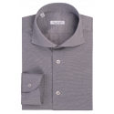 Viola Milano - Micro Stripe Cotton Stretch Cut-Away Collar Shirt - Grey/White - Handmade in Italy - Luxury Exclusive Collection