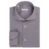 Viola Milano - Micro Stripe Cotton Stretch Cut-Away Collar Shirt - Grey/White - Handmade in Italy - Luxury Exclusive Collection