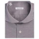 Viola Milano - Micro Stripe Cotton Stretch Cut-Away Collar Shirt - Grey/White - Handmade in Italy - Luxury Exclusive Collection