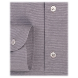 Viola Milano - Micro Stripe Cotton Stretch Cut-Away Collar Shirt - Grey/White - Handmade in Italy - Luxury Exclusive Collection