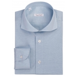 Viola Milano - Micro Stripe Cotton Cut-Away Collar Dress Shirt - Sea/White - Handmade in Italy - Luxury Exclusive Collection