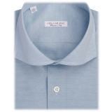 Viola Milano - Micro Stripe Cotton Cut-Away Collar Dress Shirt - Sea/White - Handmade in Italy - Luxury Exclusive Collection