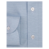 Viola Milano - Micro Stripe Cotton Cut-Away Collar Dress Shirt - Sea/White - Handmade in Italy - Luxury Exclusive Collection
