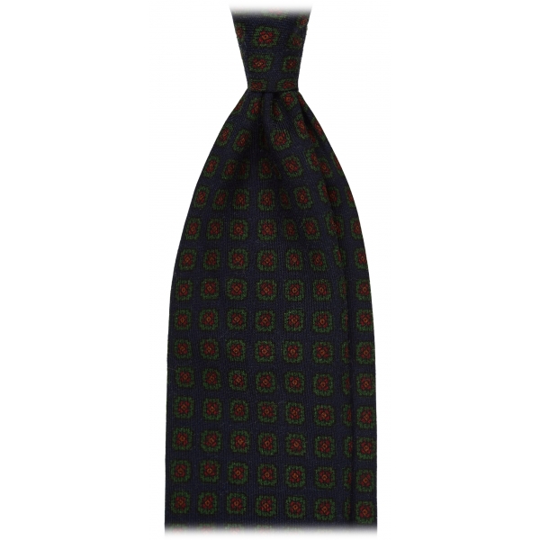 Viola Milano - Milanese Floral Printed Italian Wool Tie - Navy/Green - Handmade in Italy - Luxury Exclusive Collection