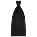 Viola Milano - Milanese Floral Printed Italian Wool Tie - Navy/Green - Handmade in Italy - Luxury Exclusive Collection