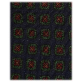 Viola Milano - Milanese Floral Printed Italian Wool Tie - Navy/Green - Handmade in Italy - Luxury Exclusive Collection