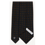 Viola Milano - Milanese Floral Printed Italian Wool Tie - Navy/Green - Handmade in Italy - Luxury Exclusive Collection