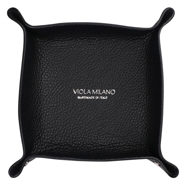 Viola Milano - Milanese Grain Leather Change Tray - Black - Handmade in Italy - Luxury Exclusive Collection