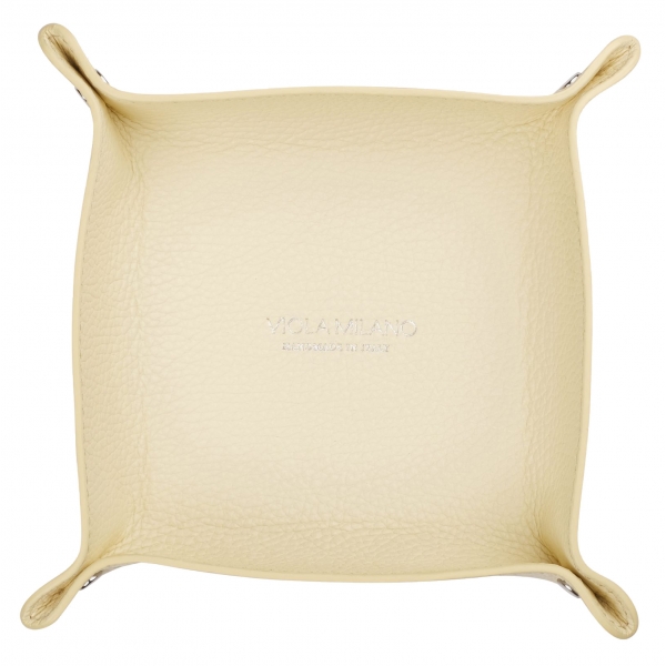 Viola Milano - Milanese Grain Leather Change Tray - Pale Lemon - Handmade in Italy - Luxury Exclusive Collection