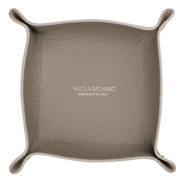 Viola Milano - Milanese Grain Leather Change Tray - Taupe Grey - Handmade in Italy - Luxury Exclusive Collection