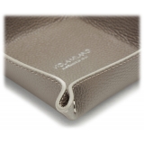Viola Milano - Milanese Grain Leather Change Tray - Taupe Grey - Handmade in Italy - Luxury Exclusive Collection