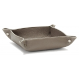 Viola Milano - Milanese Grain Leather Change Tray - Taupe Grey - Handmade in Italy - Luxury Exclusive Collection