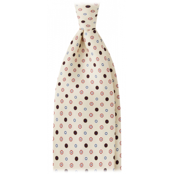 Viola Milano - Mixed Bloom Handprinted Selftipped Silk Tie - Natural - Handmade in Italy - Luxury Exclusive Collection