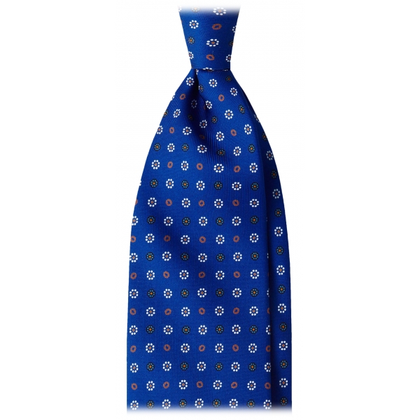 Viola Milano - Mixed Bloom Handprinted Selftipped Silk Tie - Blue Mix - Handmade in Italy - Luxury Exclusive Collection