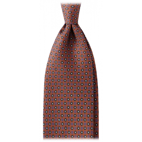Viola Milano - Mixed Bloom Handprinted Selftipped Silk Tie - Bronze Mix - Handmade in Italy - Luxury Exclusive Collection