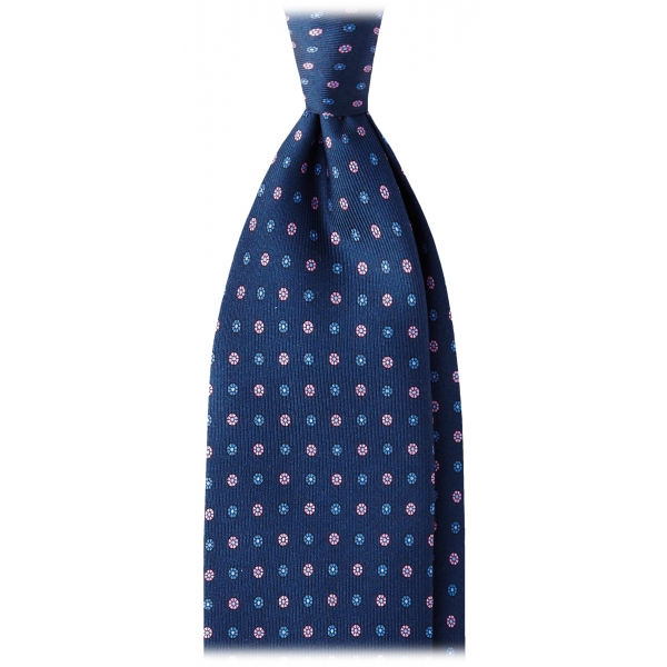 Viola Milano - Cravatta in Seta con Motivo Floreale Misto - Blu Navy/Rosa - Handmade in Italy - Luxury Exclusive Collection