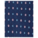 Viola Milano - Cravatta in Seta con Motivo Floreale Misto - Blu Navy/Rosa - Handmade in Italy - Luxury Exclusive Collection