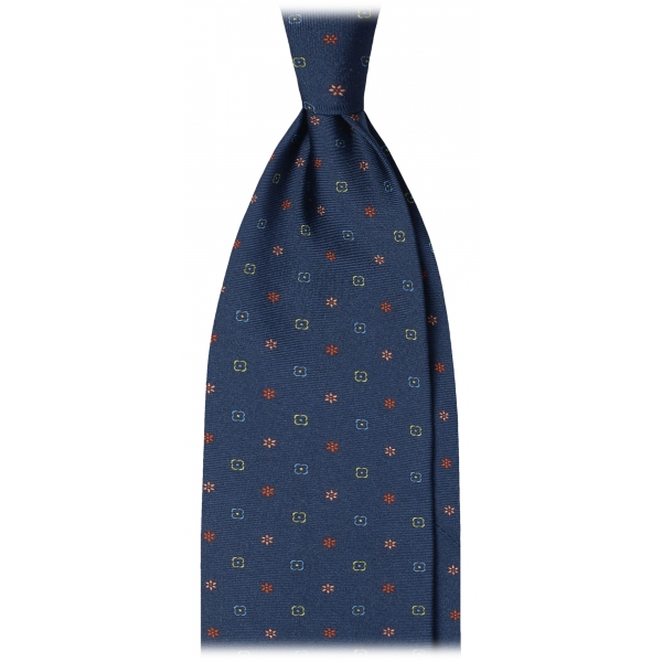 Viola Milano - Cravatta in Seta Italiana con Motivo Floreale - Blu Navy - Handmade in Italy - Luxury Exclusive Collection