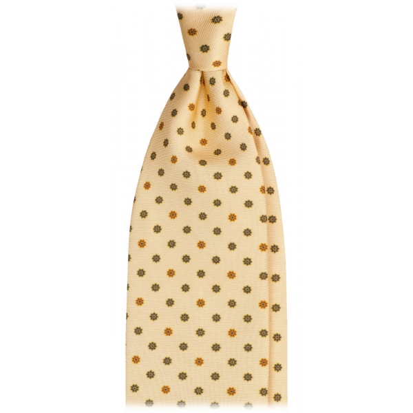 Viola Milano - Mix Floral Selftipped Italian Silk Tie - Yellow - Handmade in Italy - Luxury Exclusive Collection