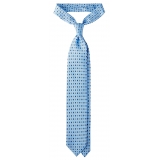 Viola Milano - Cravatta in Seta con Motivo Floreale Misto - Azzurro - Handmade in Italy - Luxury Exclusive Collection
