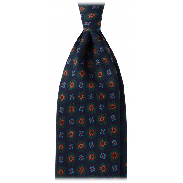 Viola Milano - Cravatta in Seta con Stampa a Mano di Fiori Misti - Blu Navy - Handmade in Italy - Luxury Exclusive Collection
