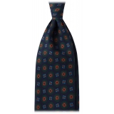 Viola Milano - Cravatta in Seta con Stampa a Mano di Fiori Misti - Blu Navy - Handmade in Italy - Luxury Exclusive Collection