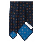 Viola Milano - Cravatta in Seta con Stampa a Mano di Fiori Misti - Blu Navy - Handmade in Italy - Luxury Exclusive Collection