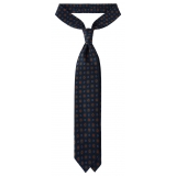 Viola Milano - Cravatta in Seta con Stampa a Mano di Fiori Misti - Blu Navy - Handmade in Italy - Luxury Exclusive Collection