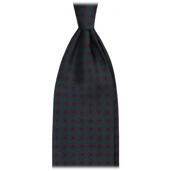 Viola Milano - Mix Flower Handprinted Ancient Madder Silk Tie - Green - Handmade in Italy - Luxury Exclusive Collection