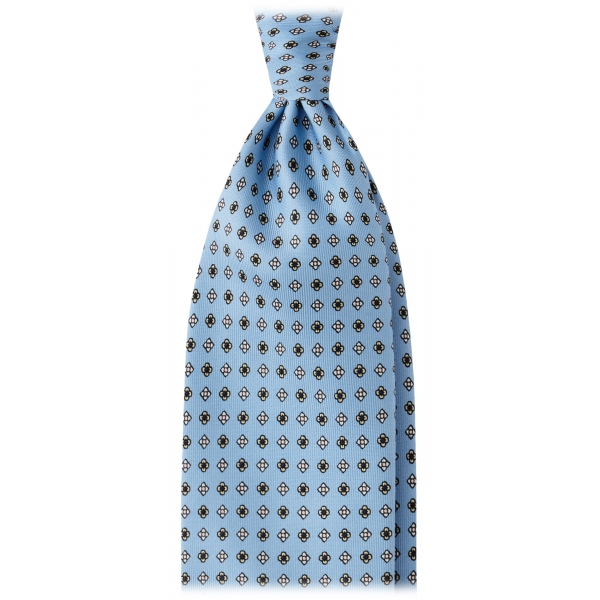 Viola Milano - Cravatta in Seta con Motivo a Fiori Misti - Azzurro Chiaro - Handmade in Italy - Luxury Exclusive Collection