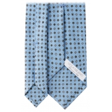 Viola Milano - Cravatta in Seta con Motivo a Fiori Misti - Azzurro Chiaro - Handmade in Italy - Luxury Exclusive Collection