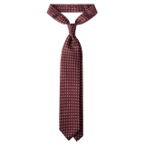 Viola Milano - Cravatta in Seta con Motivo a Fiori Misti - Vino/Rosa - Handmade in Italy - Luxury Exclusive Collection