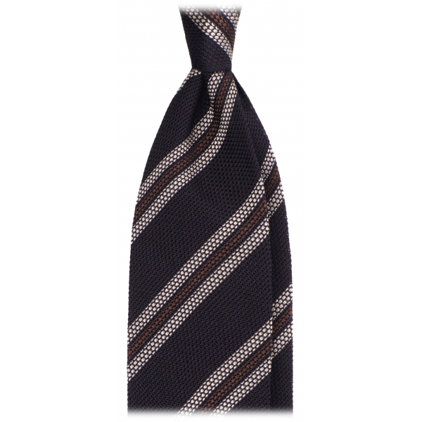 Viola Milano - Mix Stripe 3-Fold Grenadine Tie - Navy/Brown Mix - Handmade in Italy - Luxury Exclusive Collection