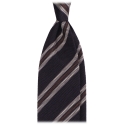 Viola Milano - Cravatta a Righe Miste a 3 Pieghe - Blu Navy/Marrone - Handmade in Italy - Luxury Exclusive Collection