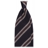Viola Milano - Cravatta a Righe Miste a 3 Pieghe - Blu Navy/Marrone - Handmade in Italy - Luxury Exclusive Collection