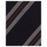 Viola Milano - Mix Stripe 3-Fold Grenadine Tie - Navy/Brown Mix - Handmade in Italy - Luxury Exclusive Collection