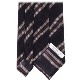 Viola Milano - Mix Stripe 3-Fold Grenadine Tie - Navy/Brown Mix - Handmade in Italy - Luxury Exclusive Collection