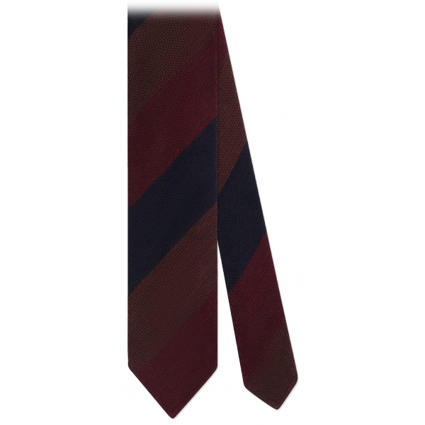 Viola Milano - Cravatta a Righe Miste a 3 Pieghe - Blu Navy/Marrone - Handmade in Italy - Luxury Exclusive Collection