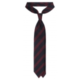 Viola Milano - Cravatta in Shantung Intrecciata a Righe Miste - Mix Navy - Handmade in Italy - Luxury Exclusive Collection