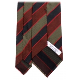 Viola Milano - Cravatta in Seta Tessuta a Mano a Righe Miste - Mix Oliva - Handmade in Italy - Luxury Exclusive Collection