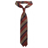 Viola Milano - Cravatta in Seta Tessuta a Mano a Righe Miste - Mix Oliva - Handmade in Italy - Luxury Exclusive Collection