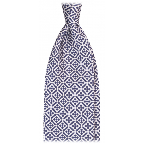 Viola Milano - Cravatta in Seta con Motivo Floreale a Mosaico - Navy - Handmade in Italy - Luxury Exclusive Collection
