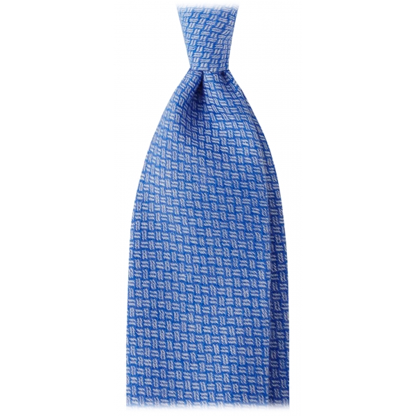 Viola Milano - Cravatta a 3 Pieghe a Mosaico in 100% Cashmere - Blu Ghiaccio - Handmade in Italy - Luxury Exclusive Collection