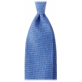 Viola Milano - Cravatta a 3 Pieghe a Mosaico in 100% Cashmere - Blu Ghiaccio - Handmade in Italy - Luxury Exclusive Collection