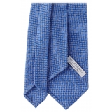 Viola Milano - Cravatta a 3 Pieghe a Mosaico in 100% Cashmere - Blu Ghiaccio - Handmade in Italy - Luxury Exclusive Collection