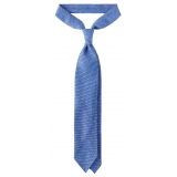 Viola Milano - Cravatta a 3 Pieghe a Mosaico in 100% Cashmere - Blu Ghiaccio - Handmade in Italy - Luxury Exclusive Collection